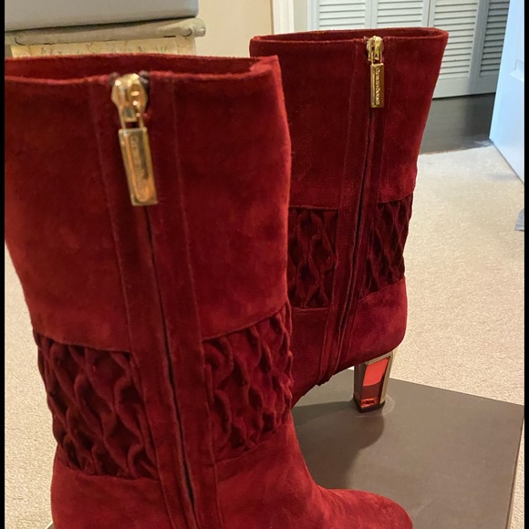 Giorgio Fabiani Red Suede Boots with See Through High Heels Size 7 NIB - Picture 2 of 7